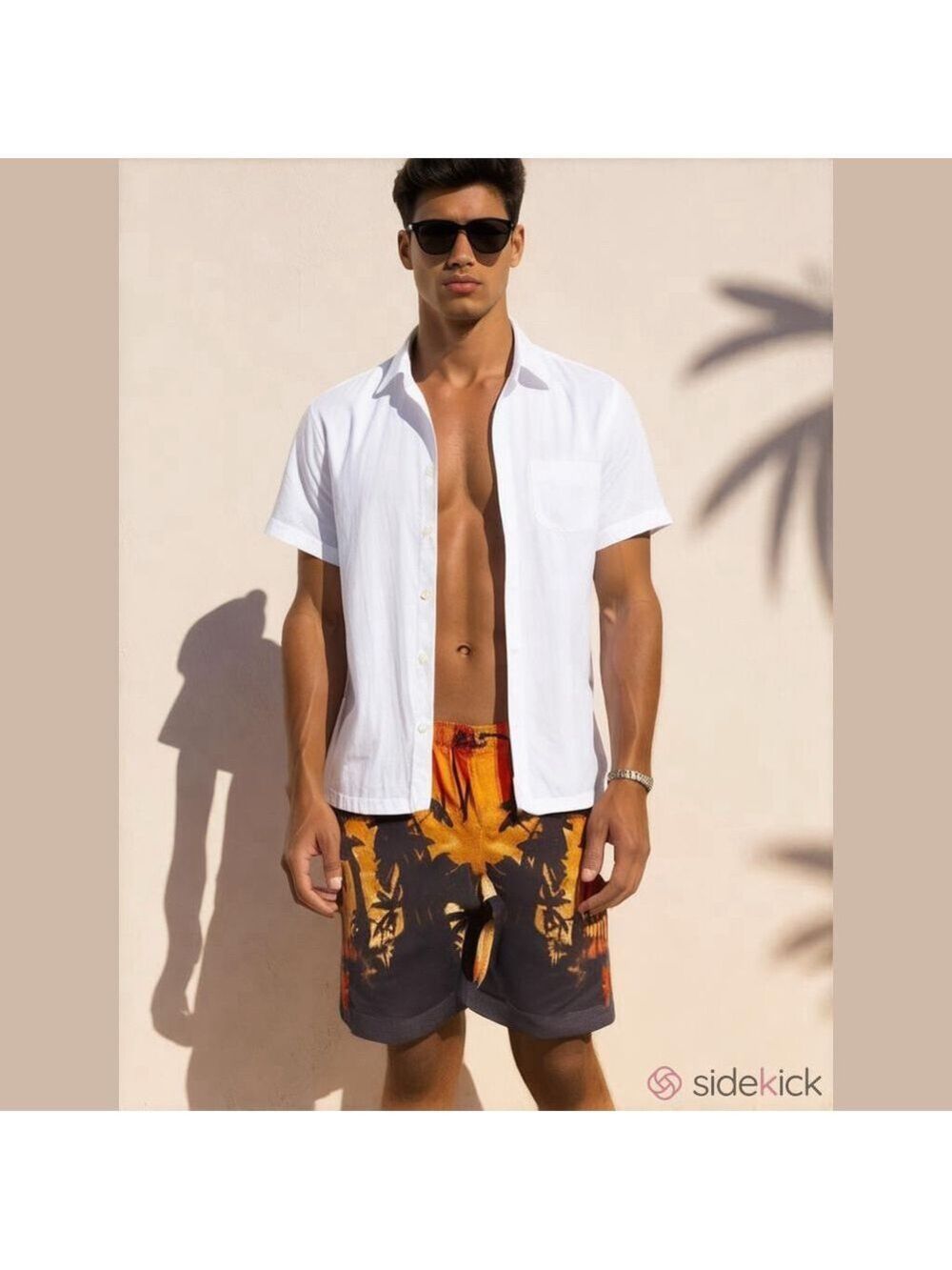 Nike Board Shorts Mens Medium Orange Black Floral Hawaiian Tropical Hybrid Swim